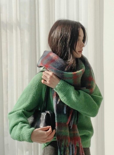 正韓EBA彩虹格子針織圍巾 ( 20%羊毛)5